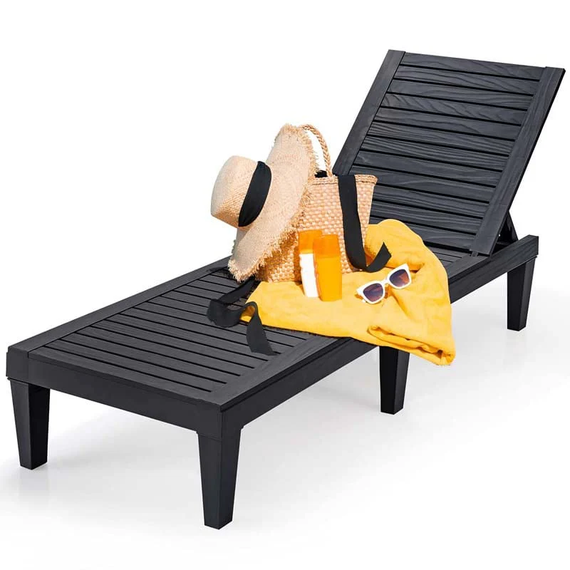 Outdoor Chaise Lounge Chair Patio Recliner Adjustable With 5 Positions Wood Texture Design Waterproof Easy To Assemble - Comfortable And Ergonomic Design