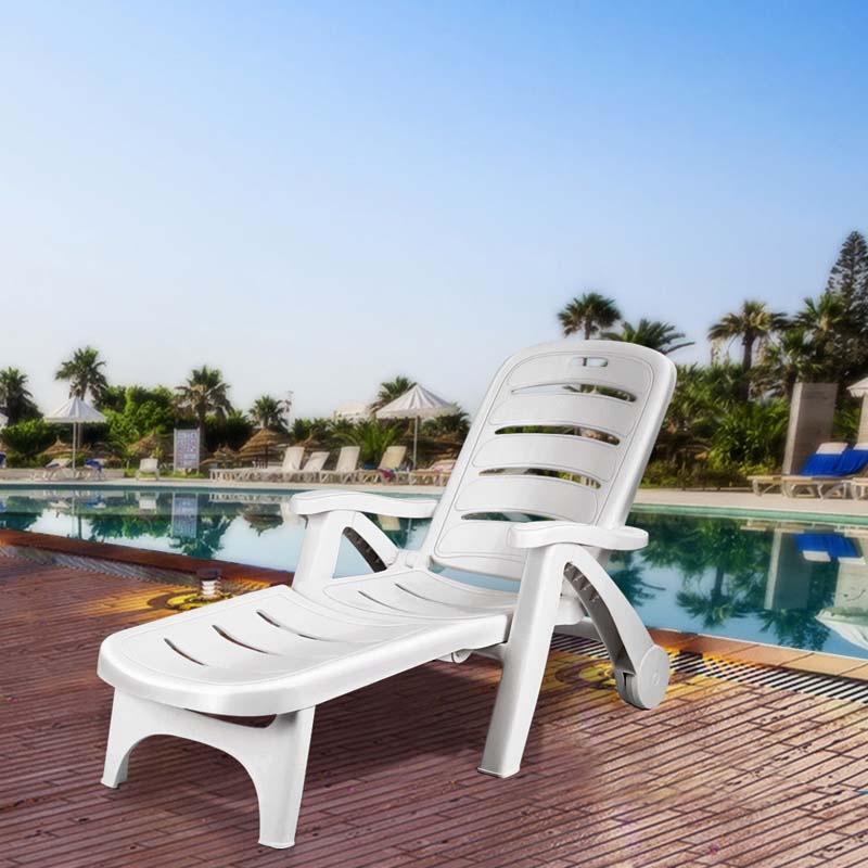 Rolling Folding Plastic Pool Lounge Chair With Armrests 5 Position Outdoor Sun Lounger Patio Deck Chair Beach Chair - Comfortable And Ergonomic Design