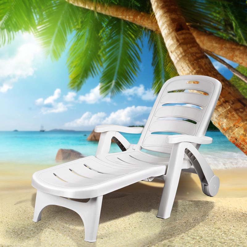 Rolling Folding Plastic Pool Lounge Chair With Armrests 5 Position Outdoor Sun Lounger Patio Deck Chair Beach Chair - Comfortable And Ergonomic Design