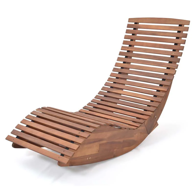 Acacia Wood Outdoor Patio Rocking Chair With Widened Slatted Seat Amp High Back Porch Rocker Sun Lounger For Backyard Garden - Comfortable And Ergonomic Design