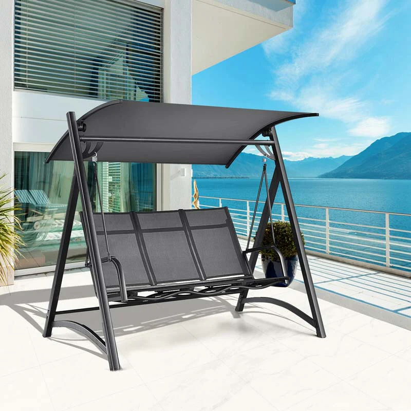 3 Person Anti Rust Aluminum Outdoor Patio Porch Swing Chair Bench Glider With Adjustable Canopy - Comfortable And Ergonomic Design