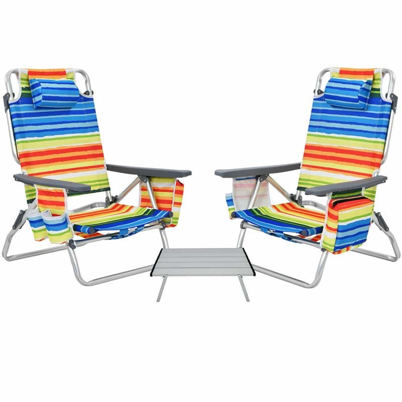2 Pack 5 Position Outdoor Folding Backpack Beach Chair Amp Table Set Patio Lawn Camping Chair Beach Sling Chair - High Quality Set For Everyday Use